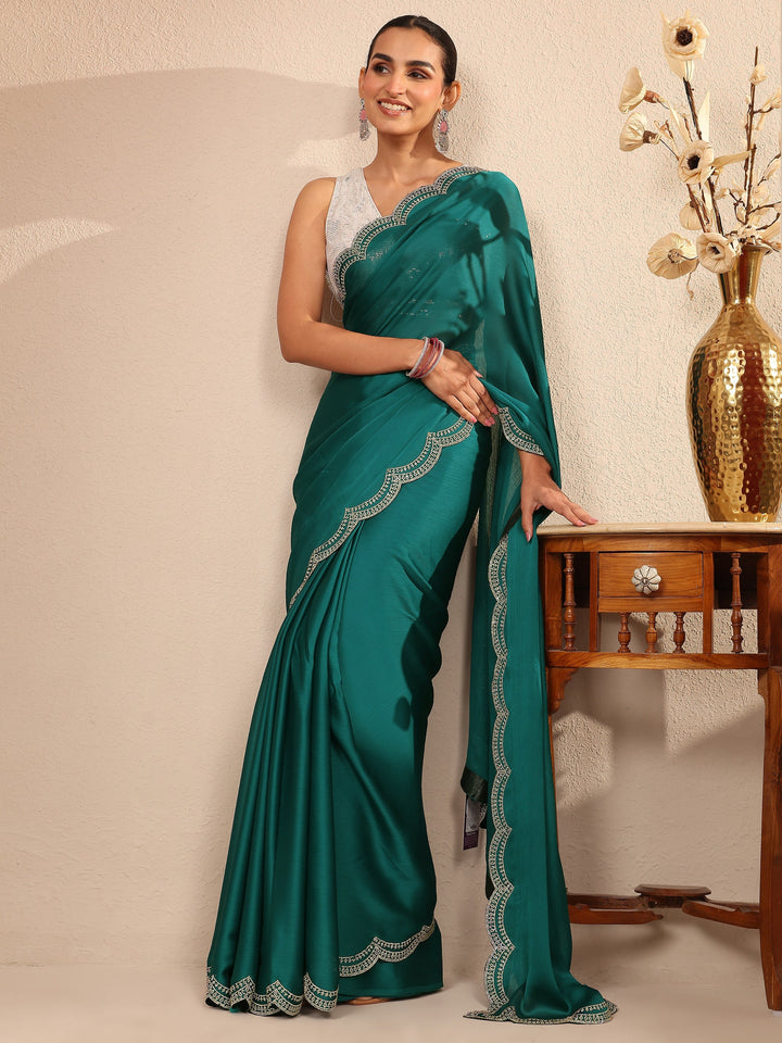 Blue Solid Silk Blend Saree With Unstitched Blouse Piece
