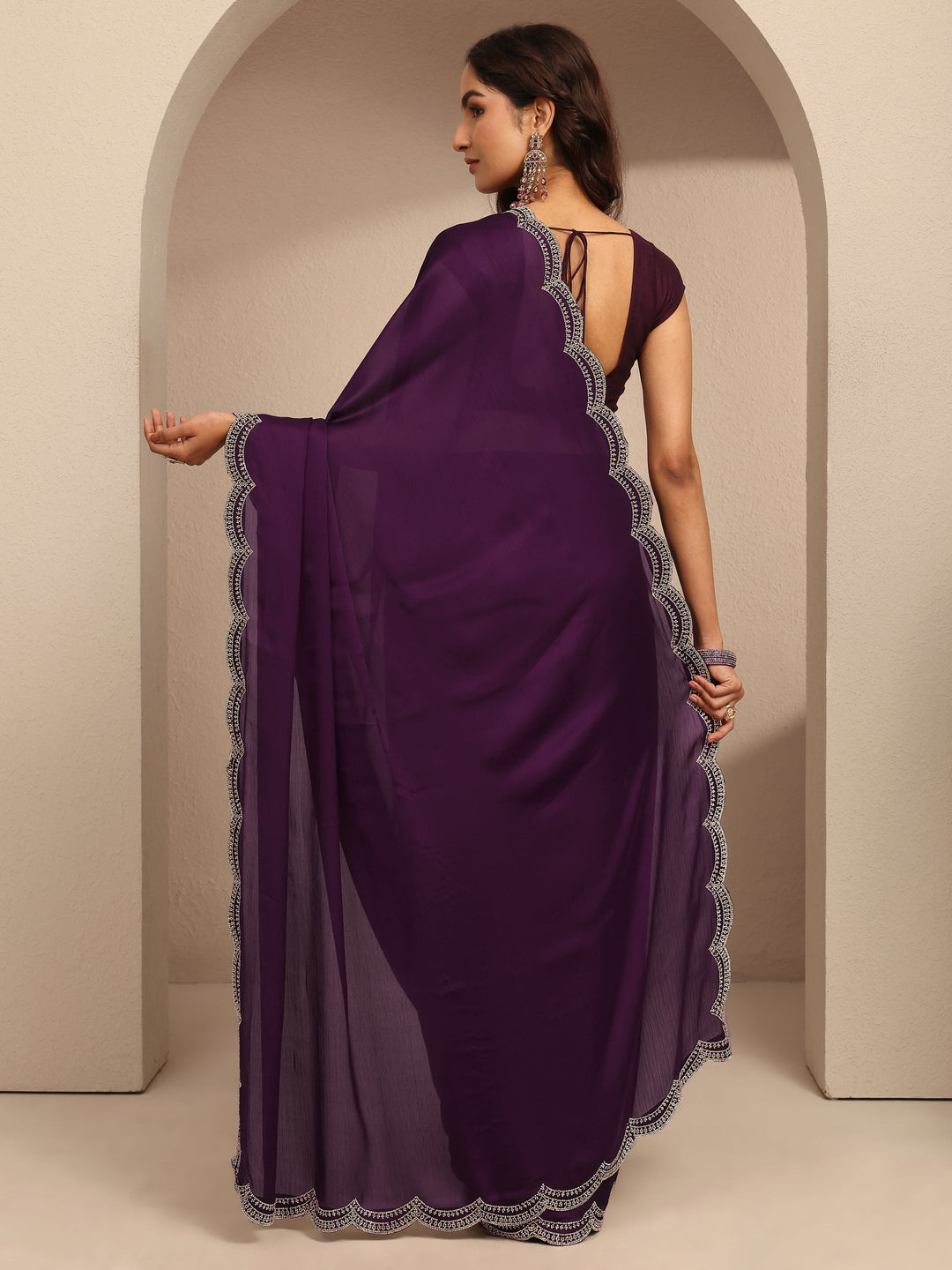 Purple Solid Silk Blend Saree With Unstitched Blouse Piece