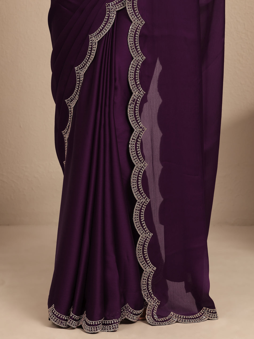 Purple Solid Silk Blend Saree With Unstitched Blouse Piece