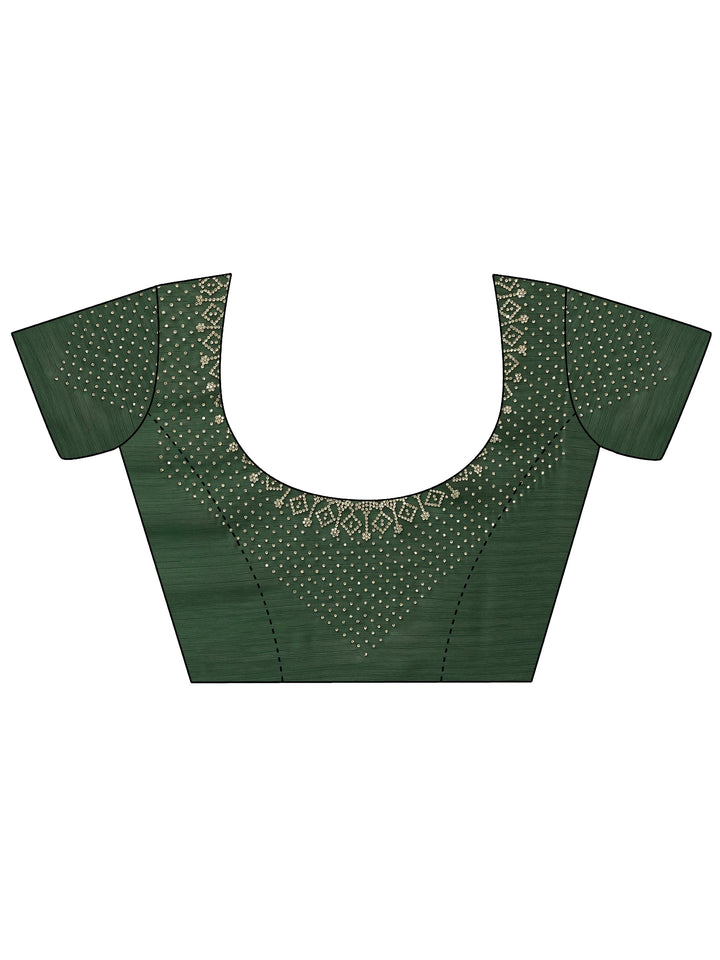 Green Solid Silk Blend Saree With Unstitched Blouse Piece