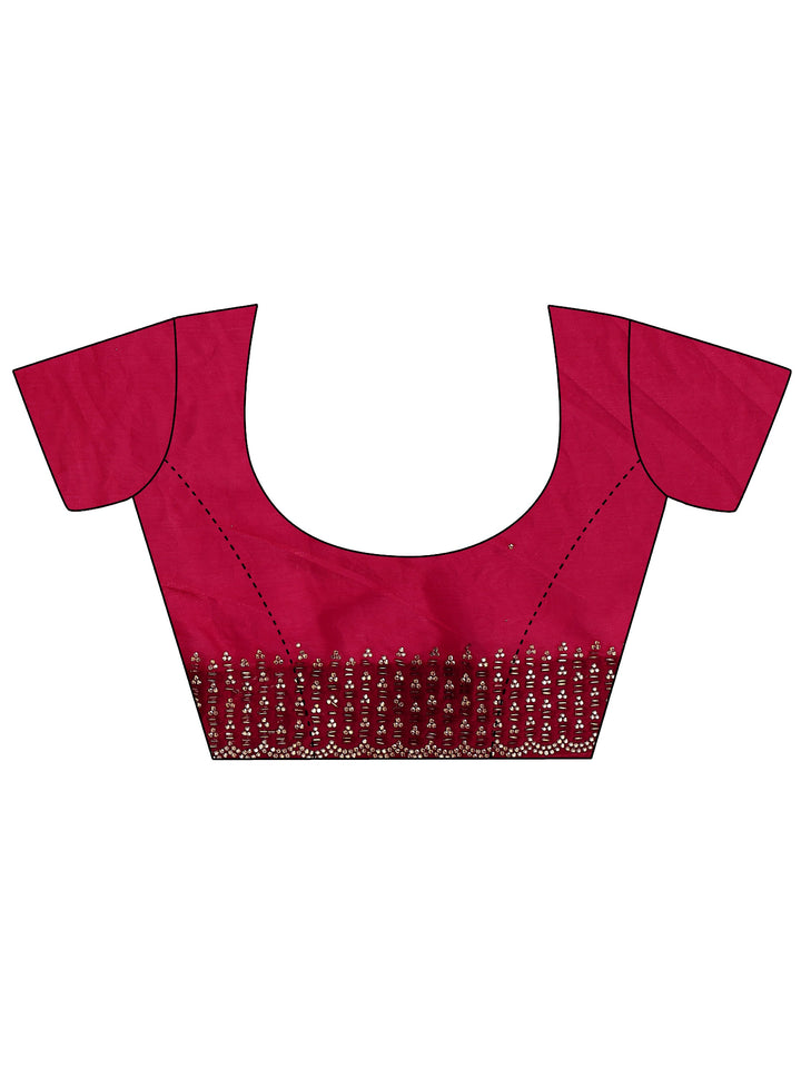 Red Solid Silk Blend Saree With Unstitched Blouse Piece