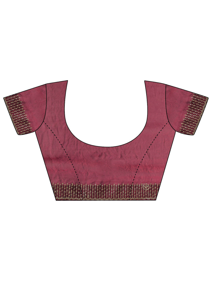 Maroon Embellished Silk Blend Saree With Unstitched Blouse Piece