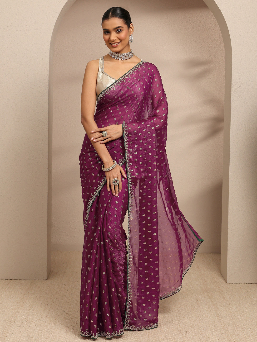 Burgundy Floral Printed Silk Blend Saree With Unstitched Blouse Piece