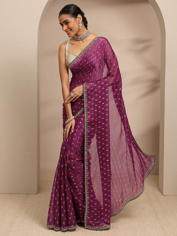 Burgundy Floral Printed Silk Blend Saree With Unstitched Blouse Piece