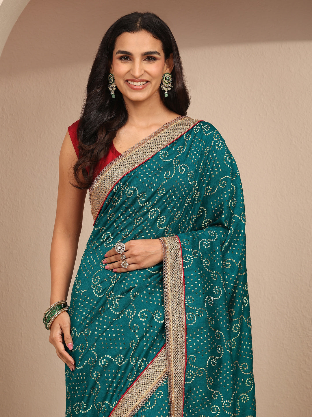 Blue Bandhani Printed Silk Blend Saree With Unstitched Blouse Piece