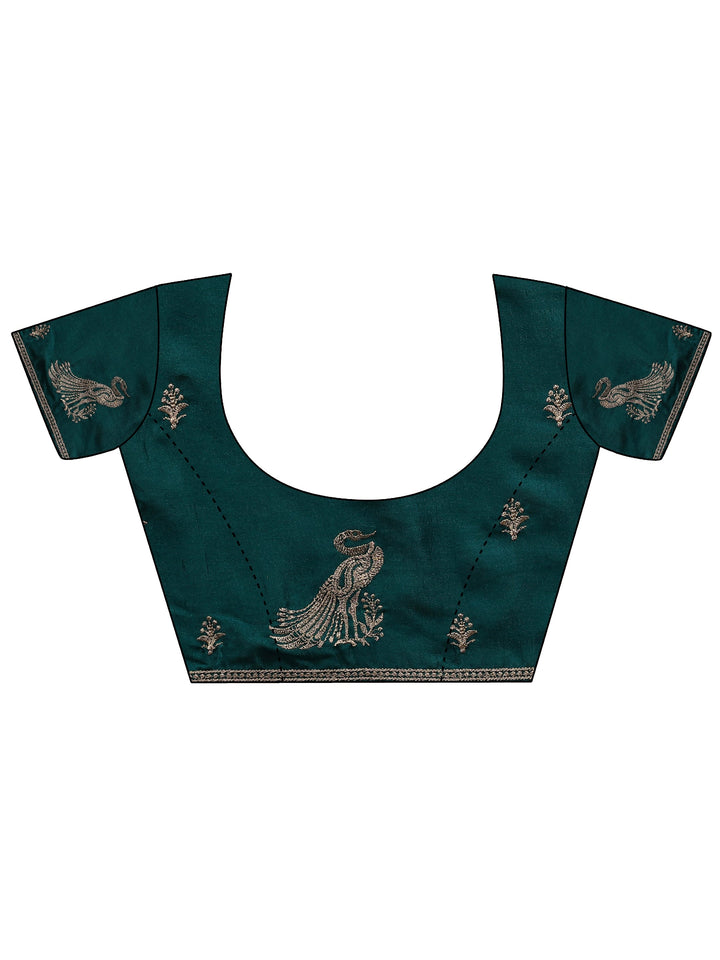 Green Embellished Silk Blend Saree With Unstitched Blouse Piece