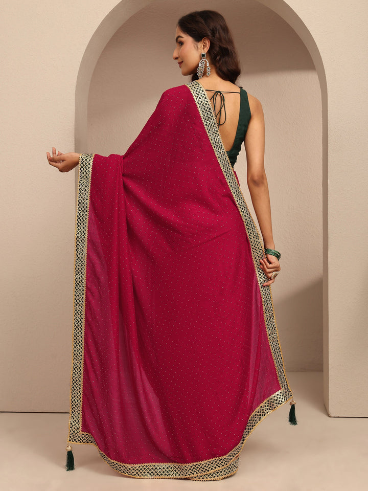Red Embellished Silk Blend Saree With Unstitched Blouse Piece
