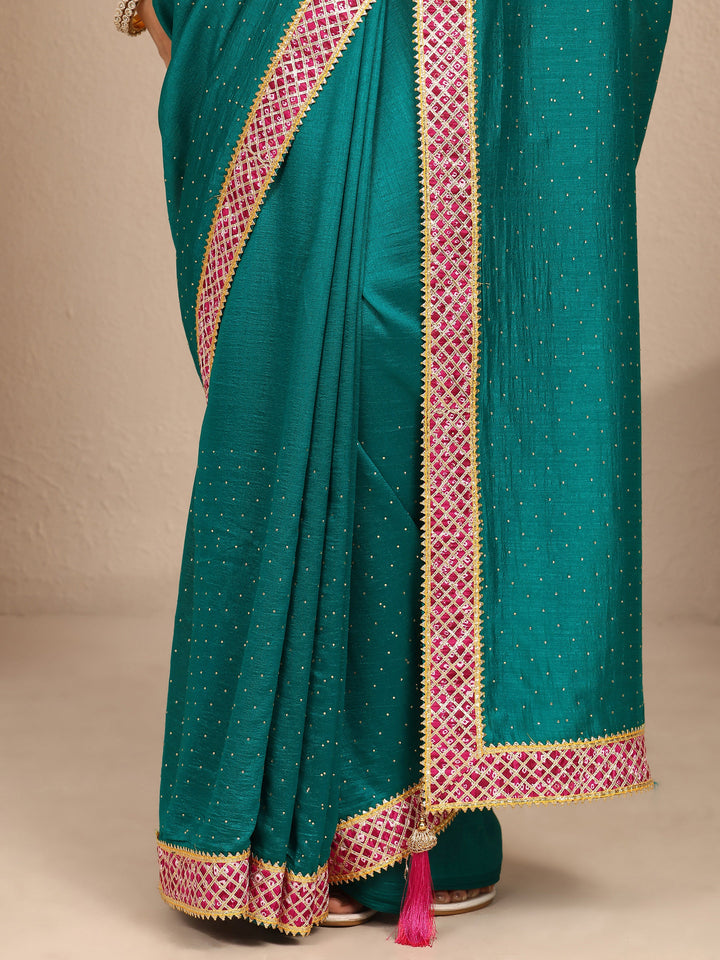 Blue Embellished Silk Blend Saree With Unstitched Blouse Piece