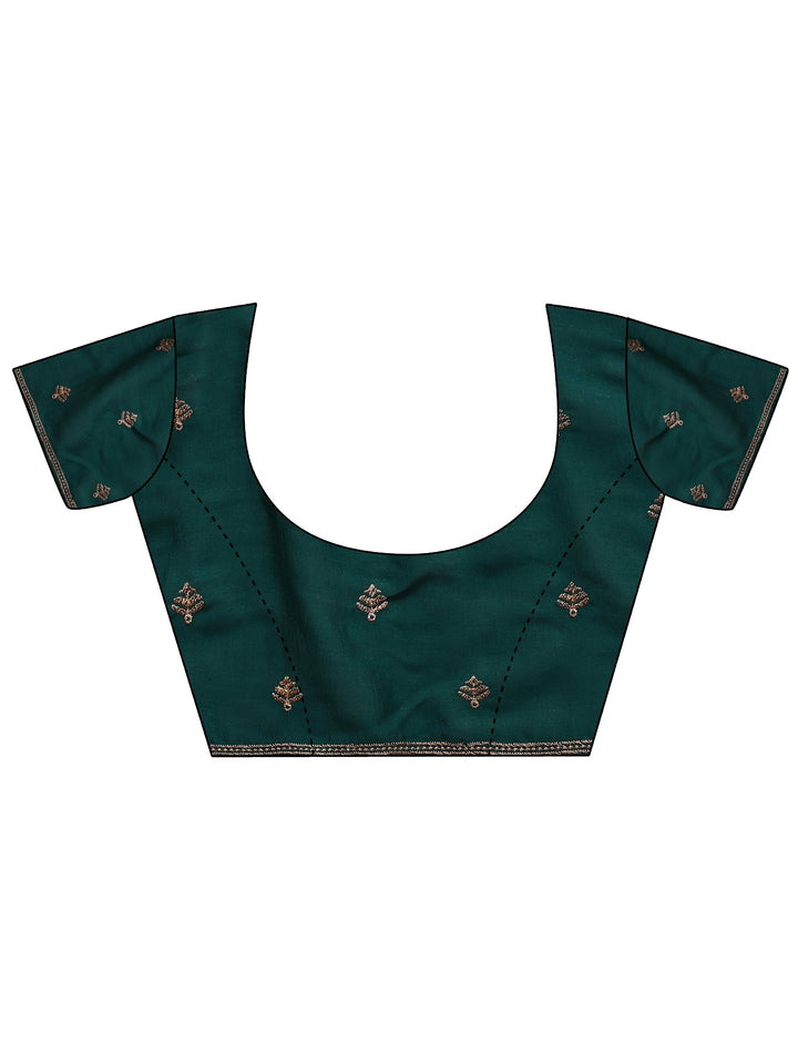Green Embroidered Silk Blend Saree With Unstitched Blouse Piece