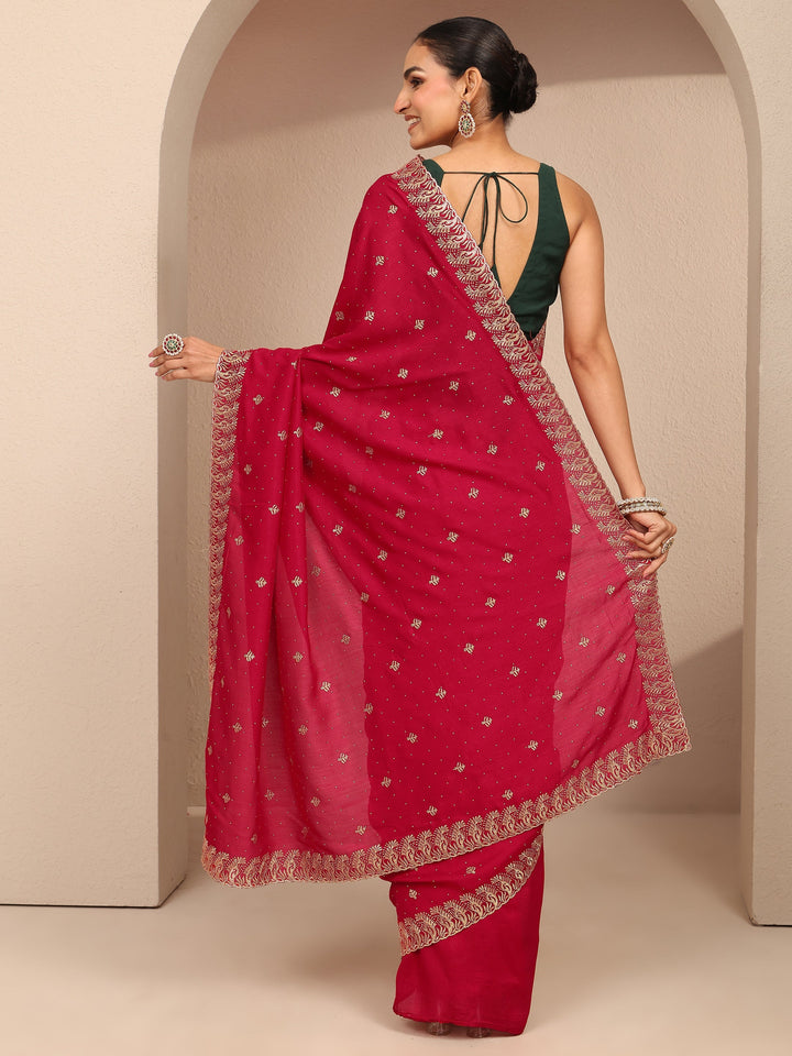 Pink Embroidered Silk Blend Saree With Unstitched Blouse Piece