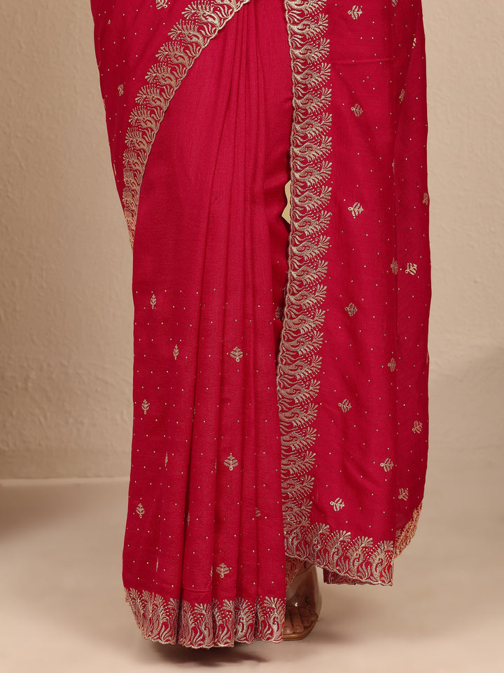 Pink Embroidered Silk Blend Saree With Unstitched Blouse Piece