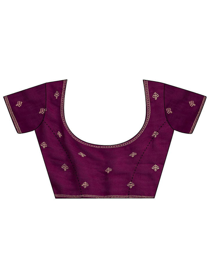 Purple Embroidered Silk Blend Saree With Unstitched Blouse Piece