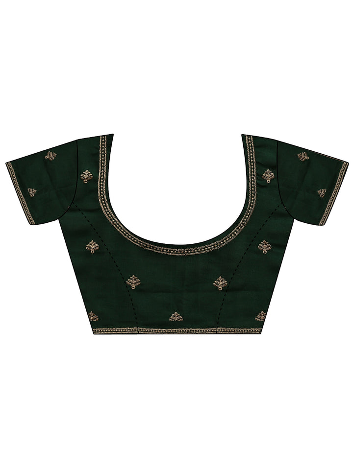 Green Embroidered Silk Blend Saree With Unstitched Blouse Piece