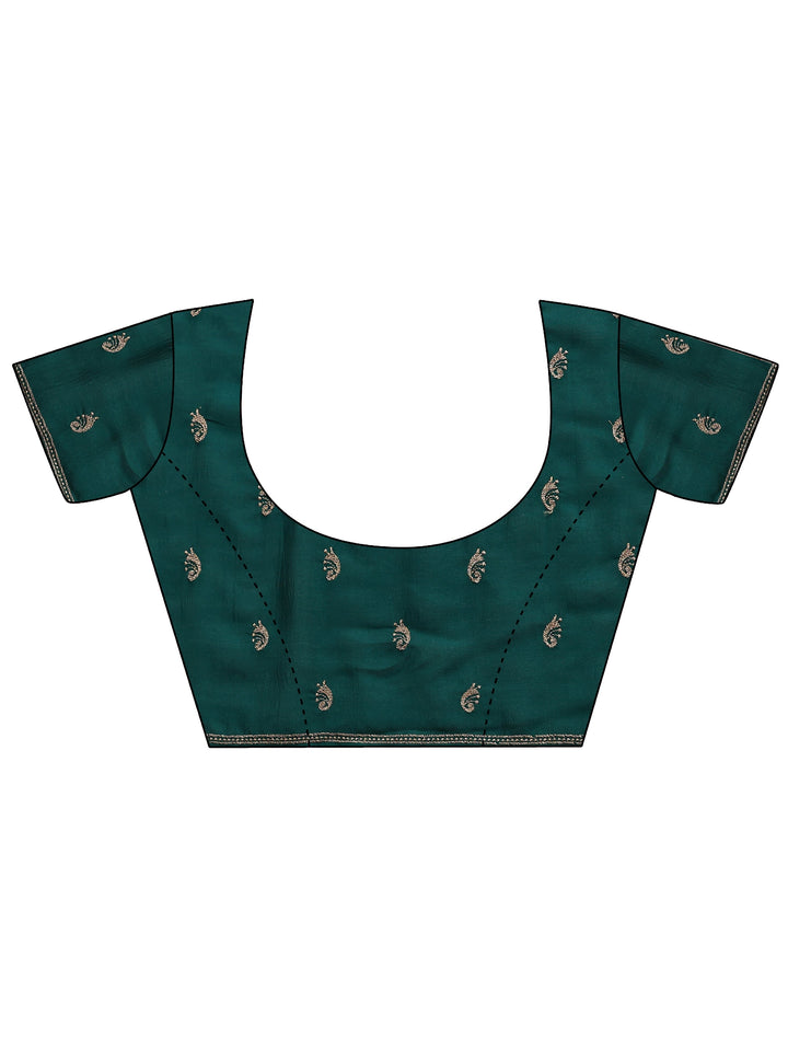 Green Paisley Embroidered Silk Blend Saree With Unstitched Blouse Piece