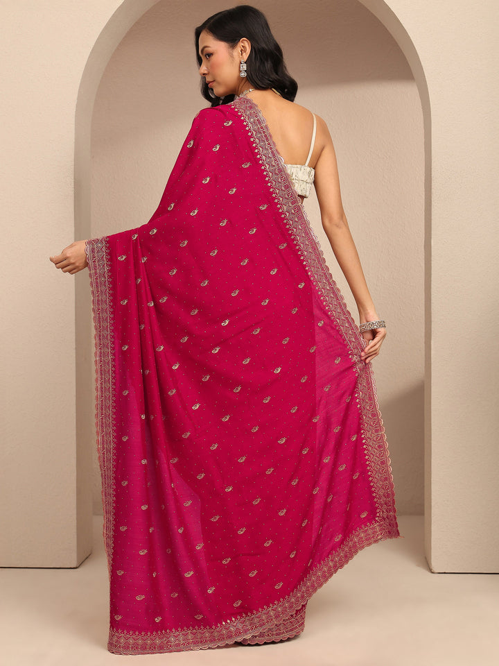 Pink Paisley Embroidered Silk Blend Saree With Unstitched Blouse Piece