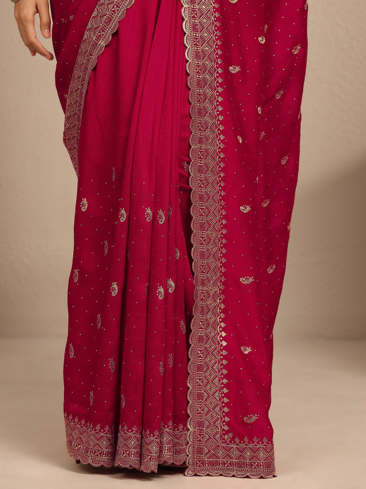Pink Paisley Embroidered Silk Blend Saree With Unstitched Blouse Piece