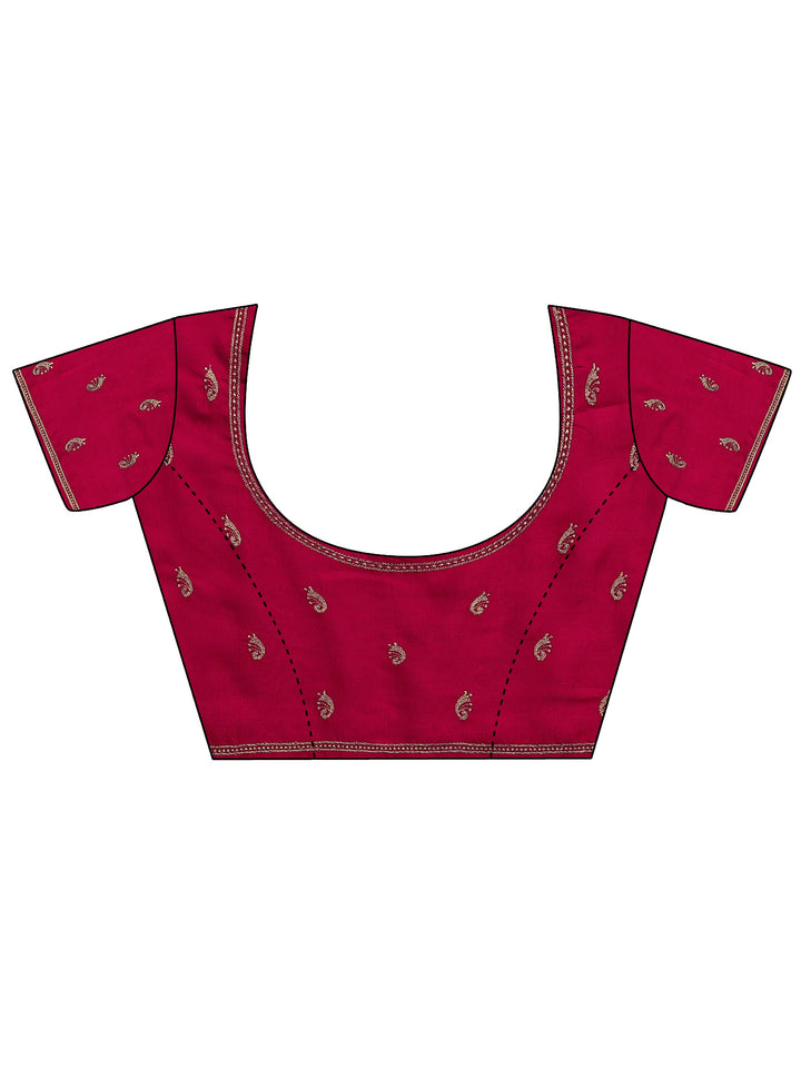 Pink Paisley Embroidered Silk Blend Saree With Unstitched Blouse Piece