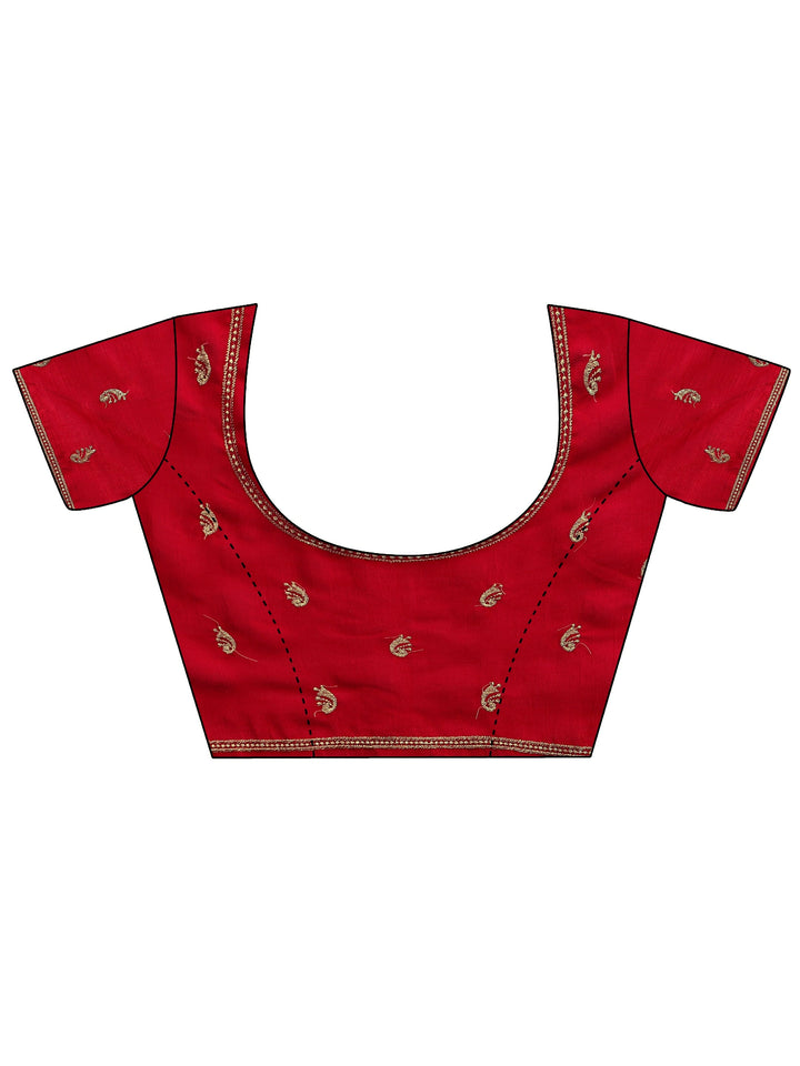 Red Paisley Embroidered Silk Blend Saree With Unstitched Blouse Piece