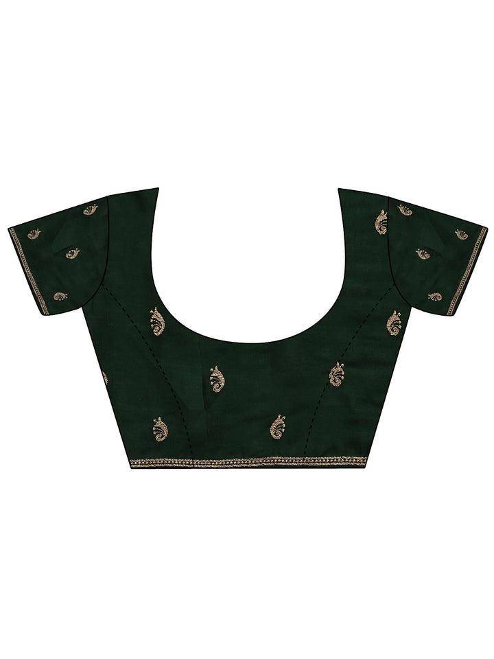Green Paisley Embroidered Silk Blend Saree With Unstitched Blouse Piece