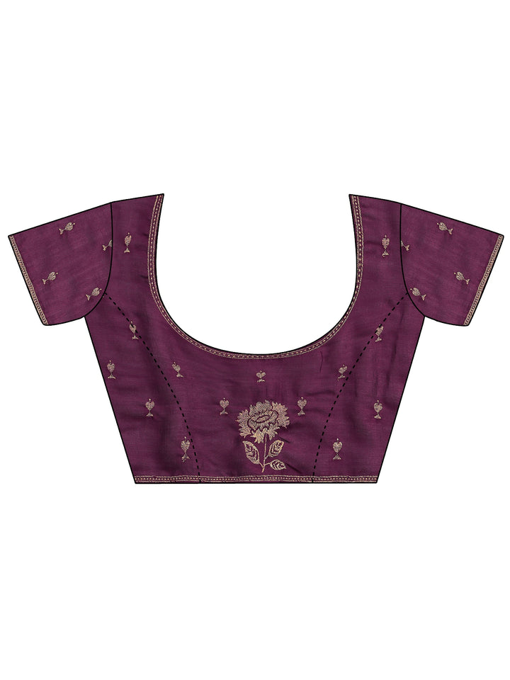Burgundy Embroidered Silk Blend Saree With Unstitched Blouse Piece