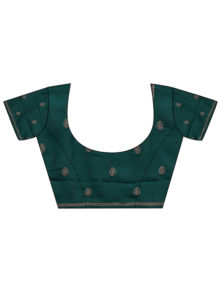 Green Embroidered Silk Blend Saree With Unstitched Blouse Piece