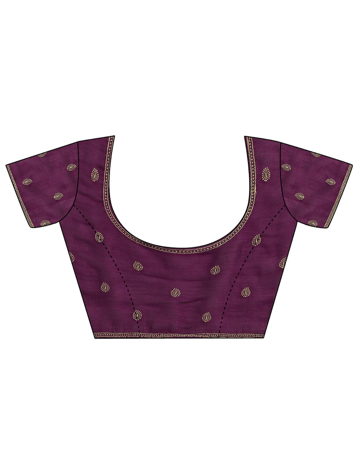 Burgundy Embroidered Silk Blend Saree With Unstitched Blouse Piece