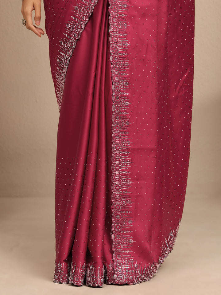 Maroon Embellished Silk Blend Saree With Unstitched Blouse Piece