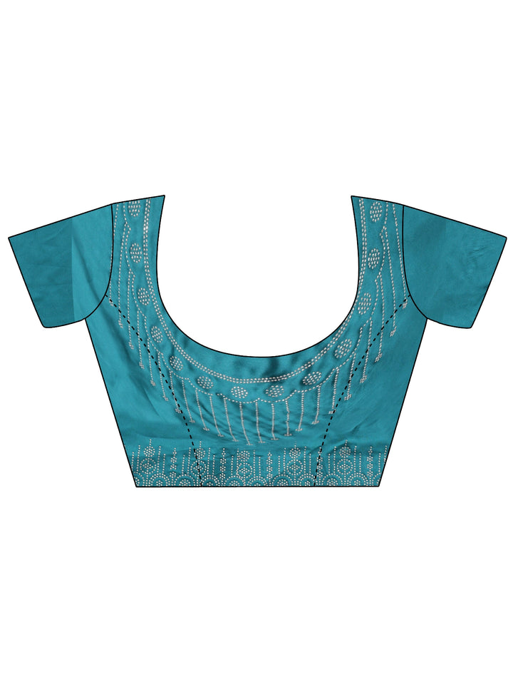 Blue Embellished Silk Blend Saree With Unstitched Blouse Piece