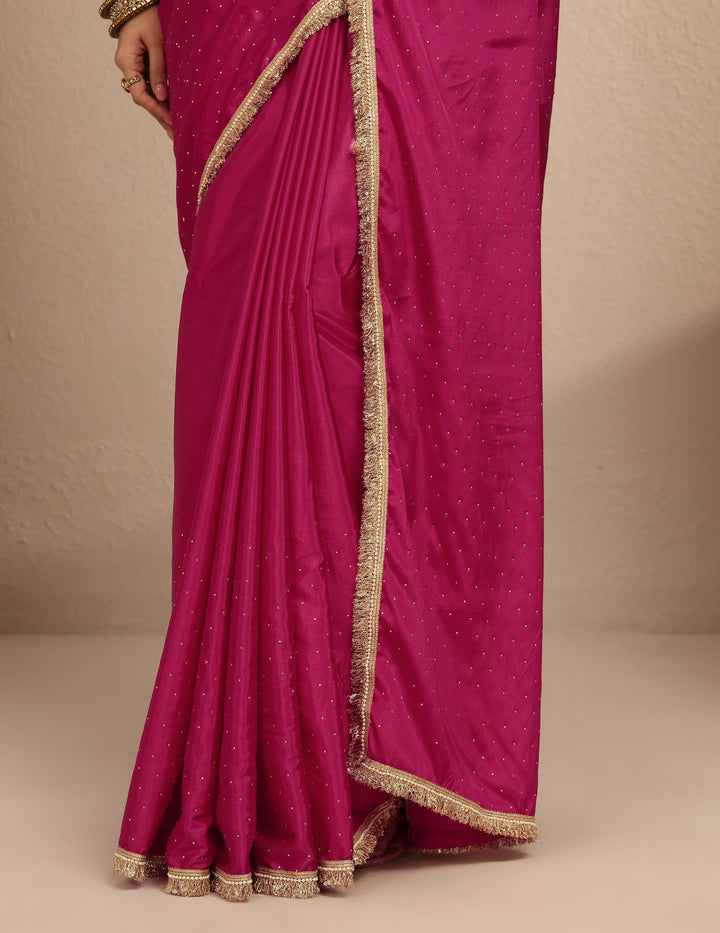 Pink Embellished Silk Blend Saree With Unstitched Blouse Piece