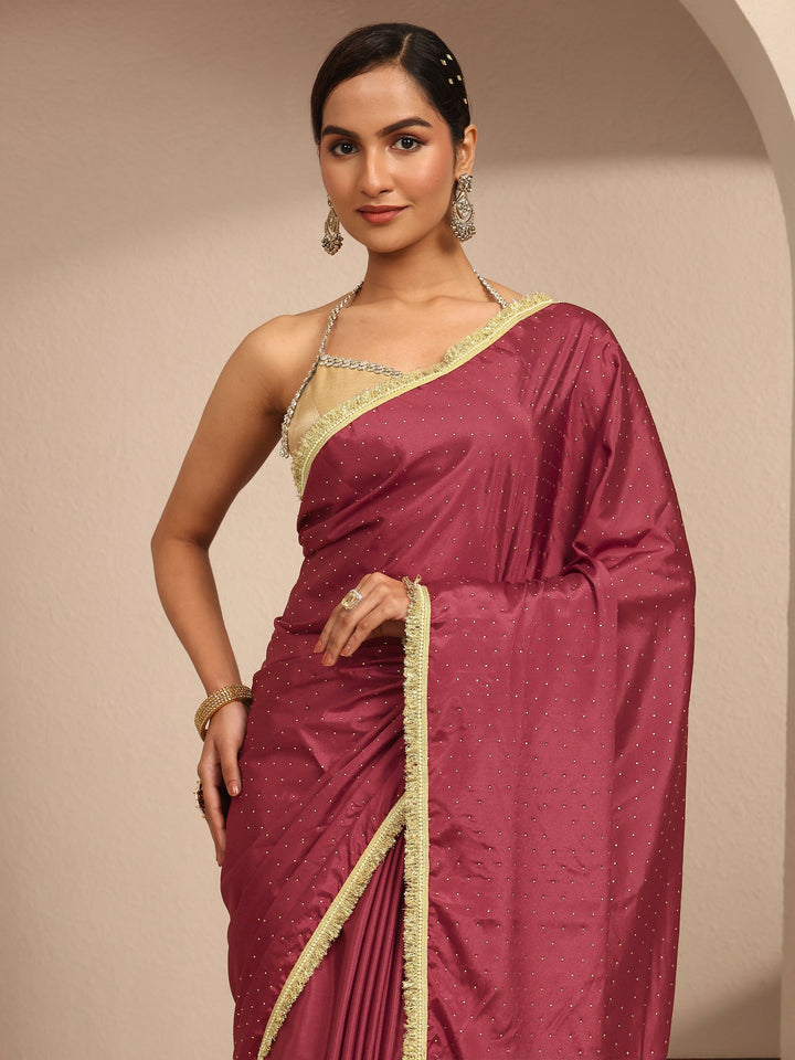 Brown Embellished Silk Blend Saree With Unstitched Blouse Piece