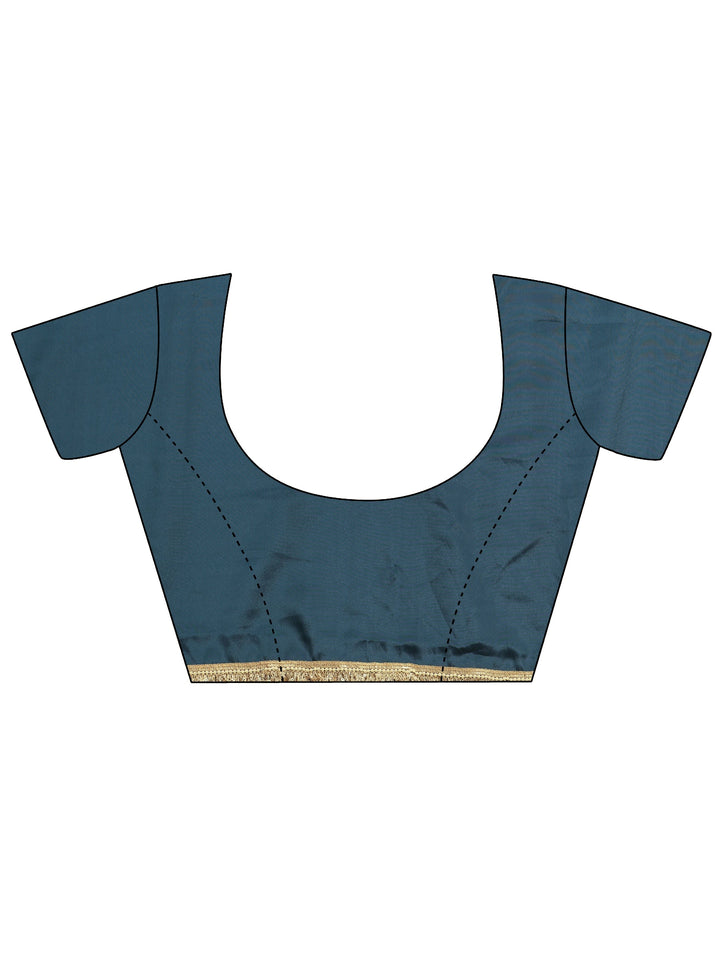 Navy Blue Embellished Silk Blend Saree With Unstitched Blouse Piece