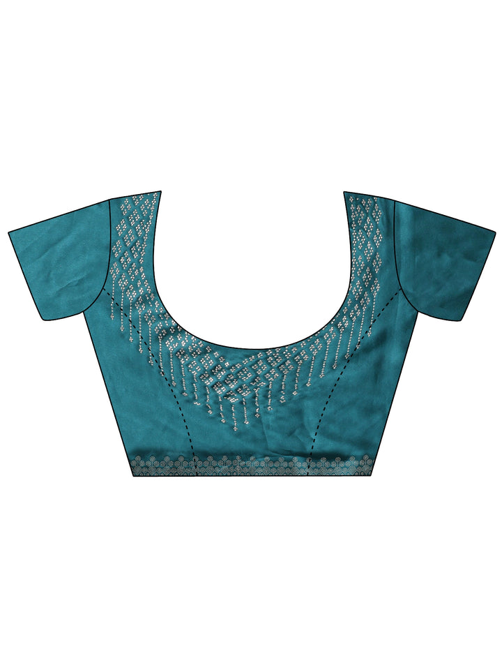 Blue Embellished Silk Blend Saree With Unstitched Blouse Piece