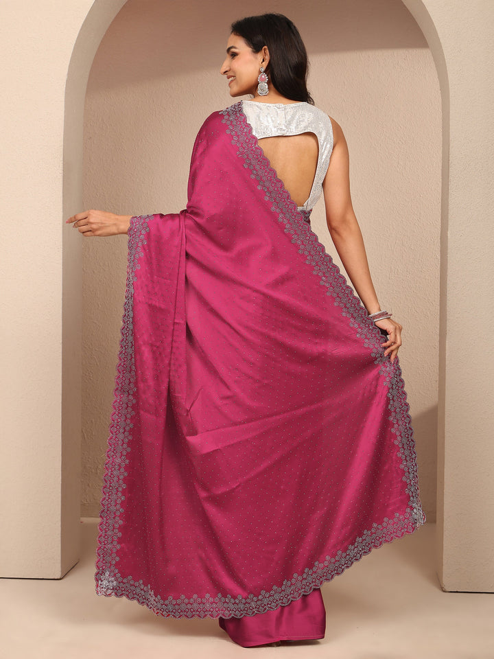 Pink Embellished Silk Blend Saree With Unstitched Blouse Piece