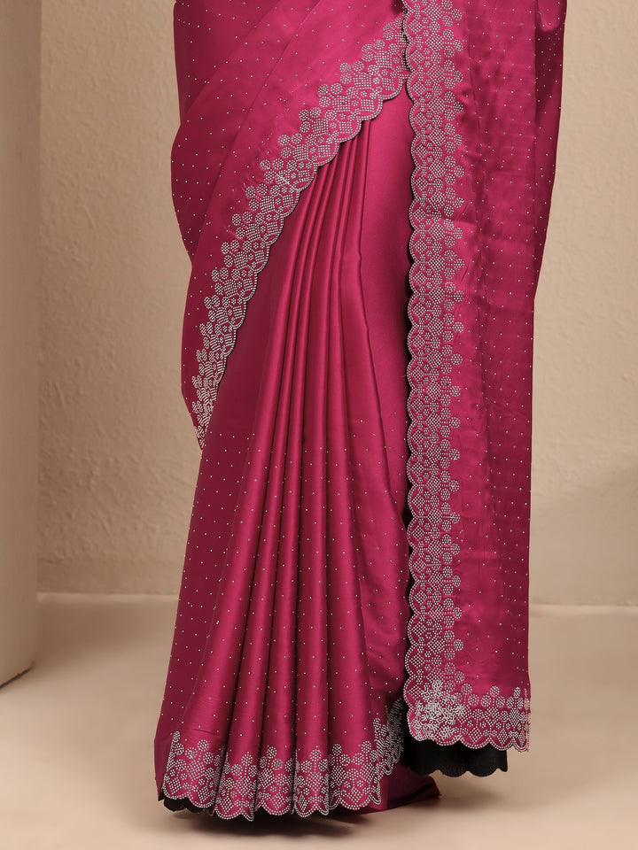 Pink Embellished Silk Blend Saree With Unstitched Blouse Piece