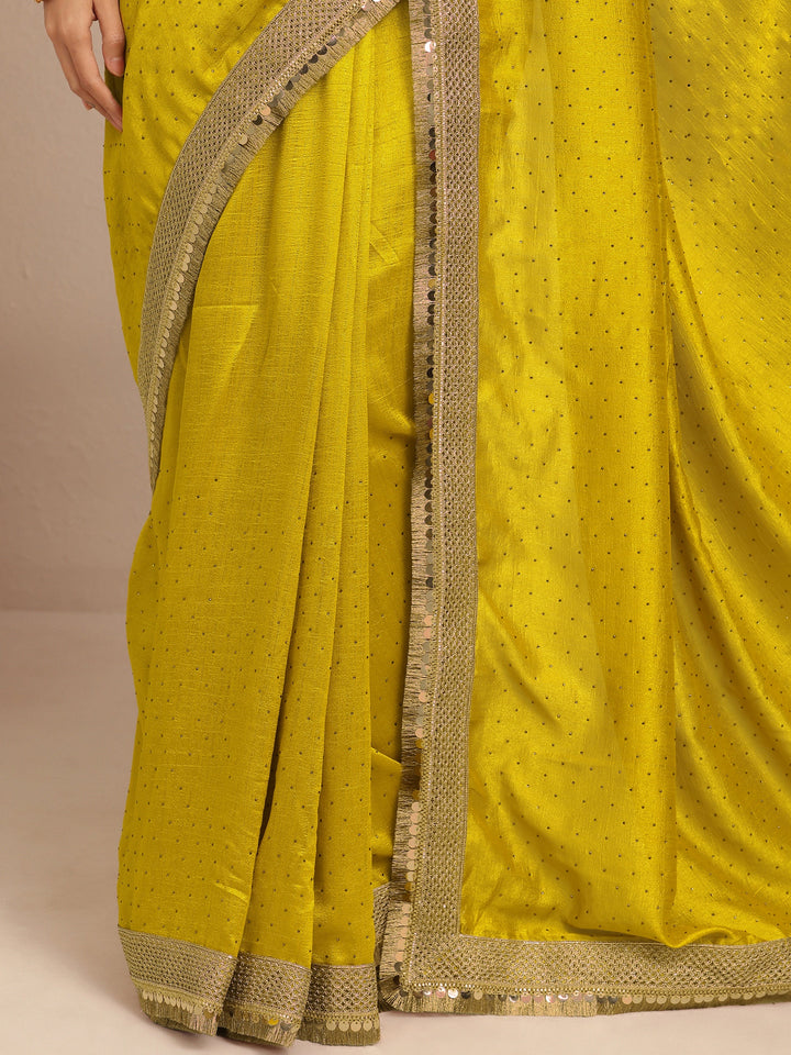 Yellow Embellished Silk Blend Saree With Unstitched Blouse Piece