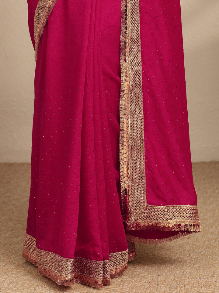 Pink Embellished Silk Blend Saree With Unstitched Blouse Piece