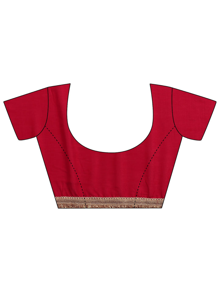 Red Tribal Printed Silk Blend Saree With Unstitched Blouse Piece