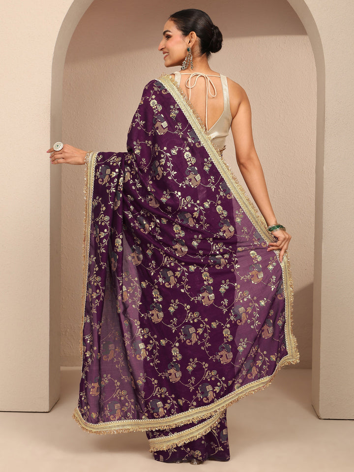 Burgundy Tribal Printed Silk Blend Saree With Unstitched Blouse Piece