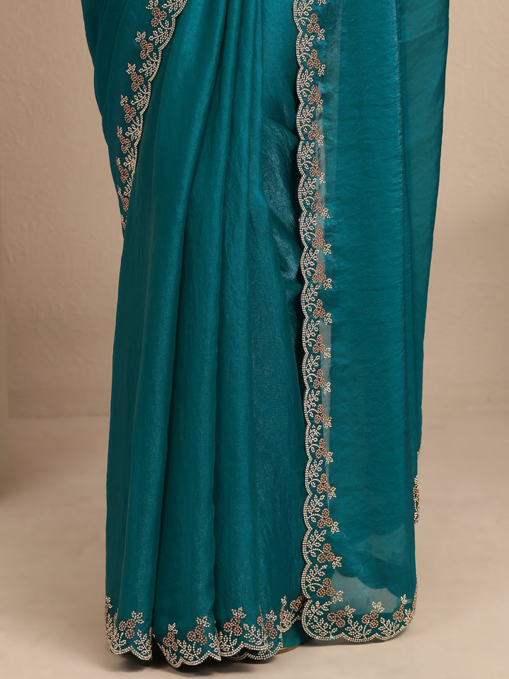 Blue Solid Silk Blend Saree With Unstitched Blouse Piece