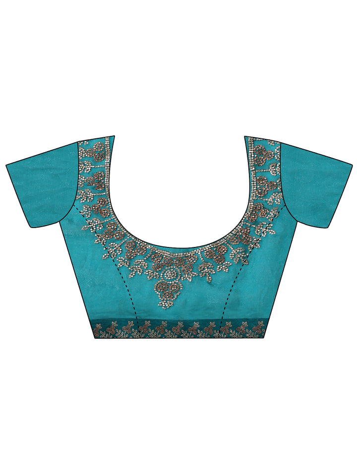 Blue Solid Silk Blend Saree With Unstitched Blouse Piece