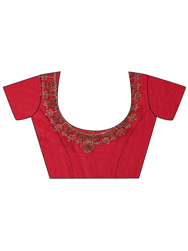 Red Solid Silk Blend Saree With Unstitched Blouse Piece