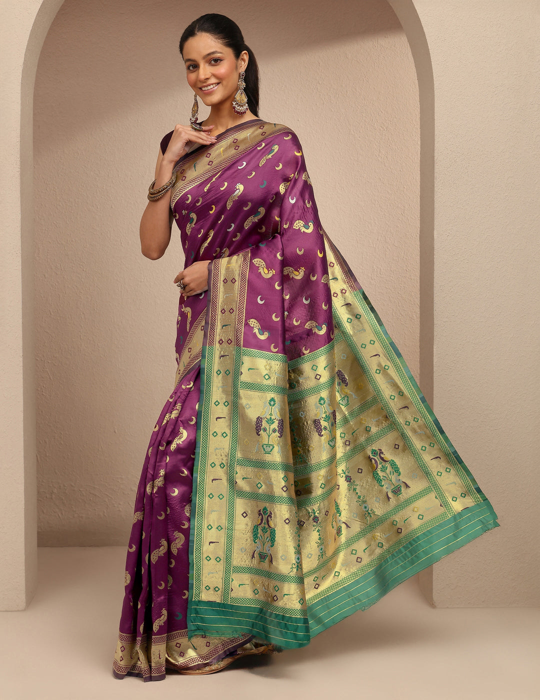 Burgundy Woven Design Silk Blend Saree With Unstitched Blouse Piece