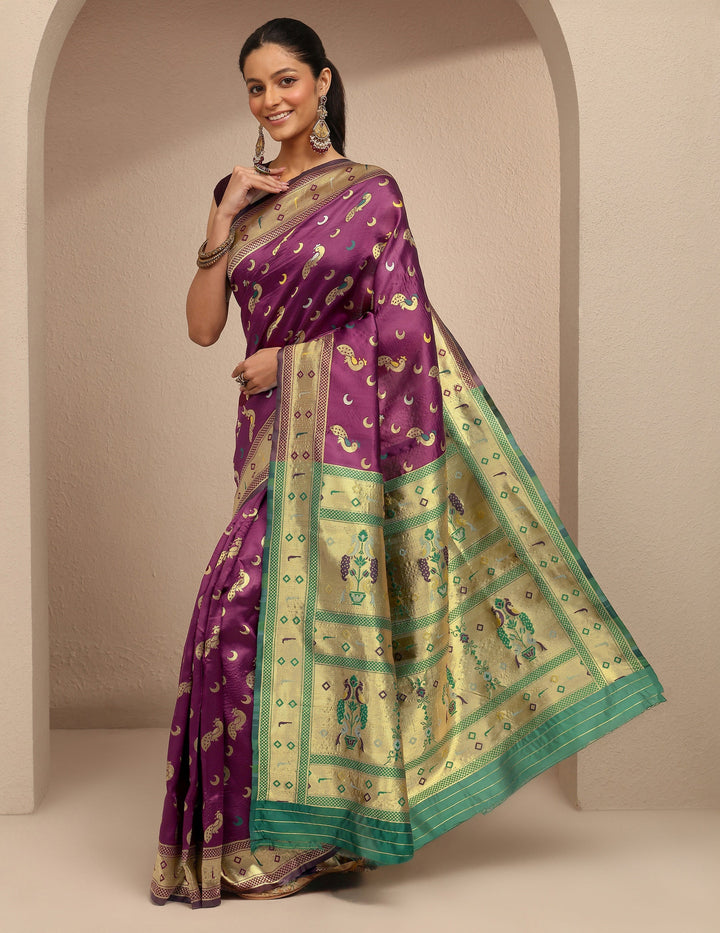 Burgundy Woven Design Silk Blend Saree With Unstitched Blouse Piece