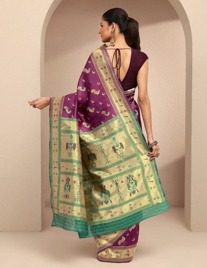 Burgundy Woven Design Silk Blend Saree With Unstitched Blouse Piece