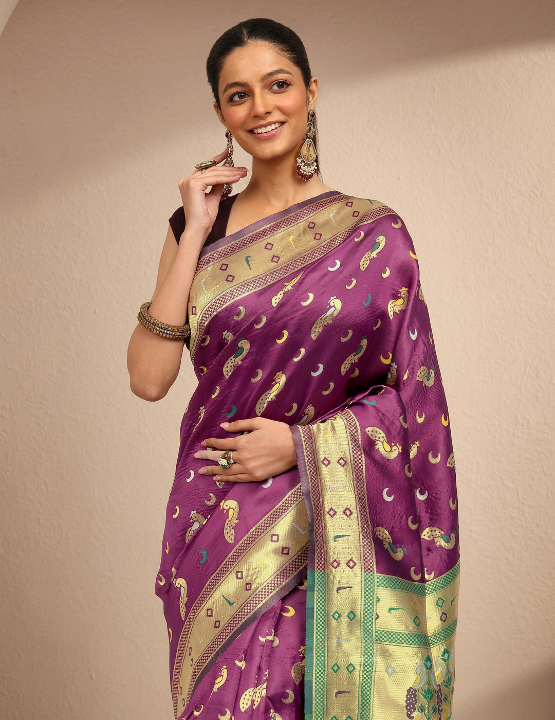 Burgundy Woven Design Silk Blend Saree With Unstitched Blouse Piece