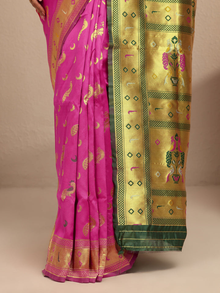 Pink Woven Design Silk Blend Banarasi Saree With Unstitched Blouse Piece