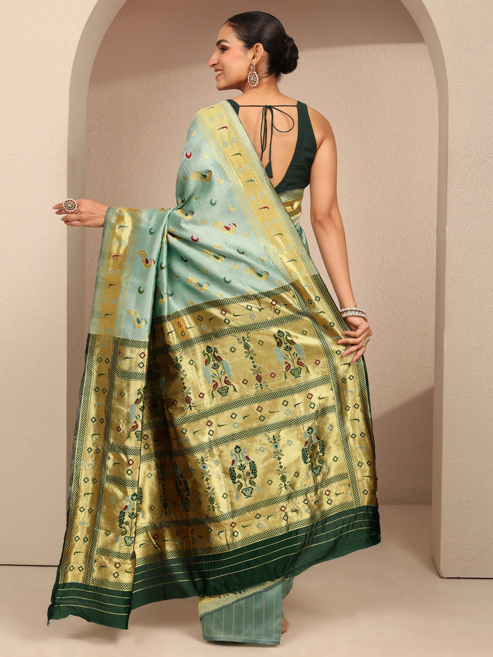 Grey Woven Design Silk Blend Banarasi Saree With Unstitched Blouse Piece