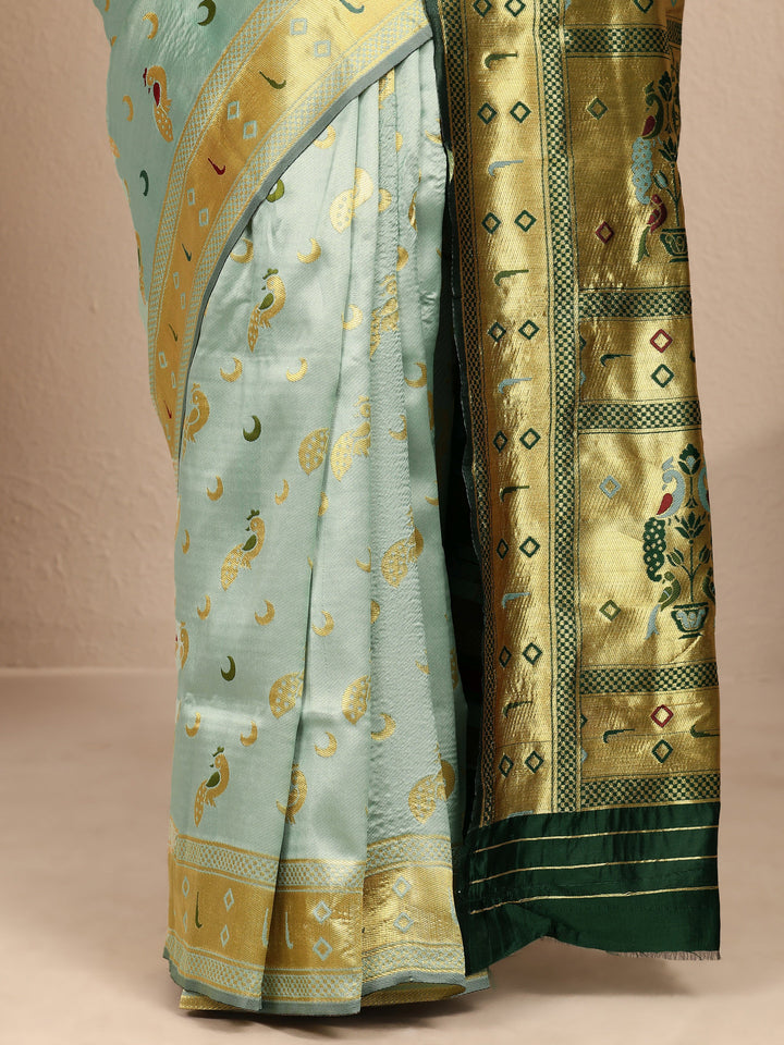 Grey Woven Design Silk Blend Banarasi Saree With Unstitched Blouse Piece