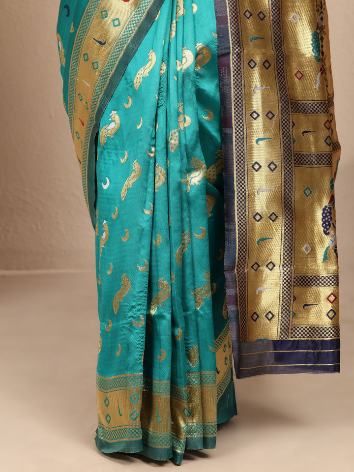 Blue Woven Design Silk Blend Banarasi Saree With Unstitched Blouse Piece