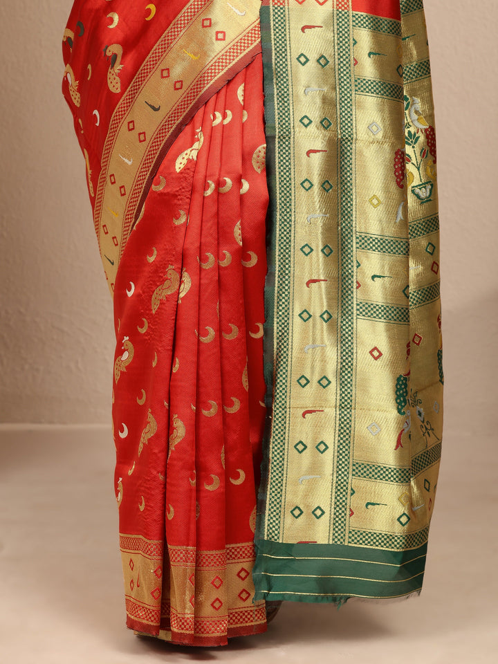 Orange Woven Design Silk Blend Banarasi Saree With Unstitched Blouse Piece